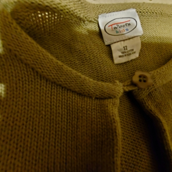 Talbots Kids Knitted Girls  Rainbow Cardigan Olive Green Sweater-Size 12 - Picture 2 of 5